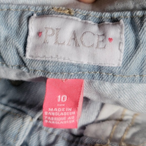 Girls Jeweled Distressed Blue Jean Cut Off Overall Shorts Sz 10 - Picture 5 of 5